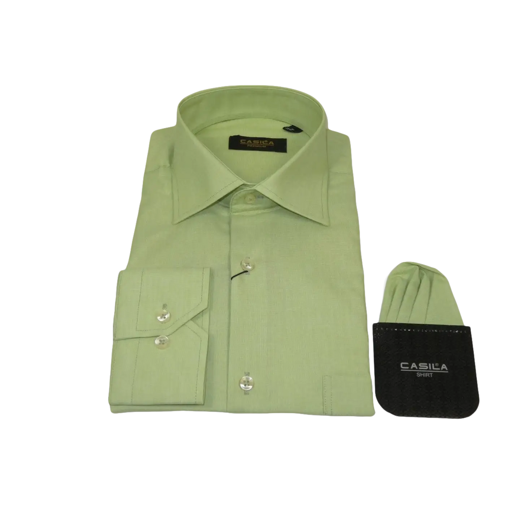 Men's Shirt Hankie CASILA Turkey Cotton Blend Long Sleeves 501770-18 Solid Green