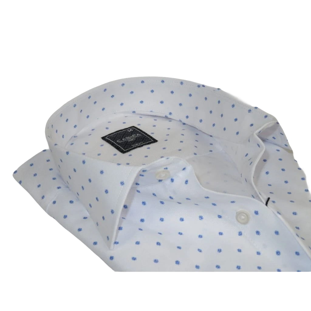 Men Shirt Hankie CASILA Turkey Cotton Blend 501850-01 White Blue Dots