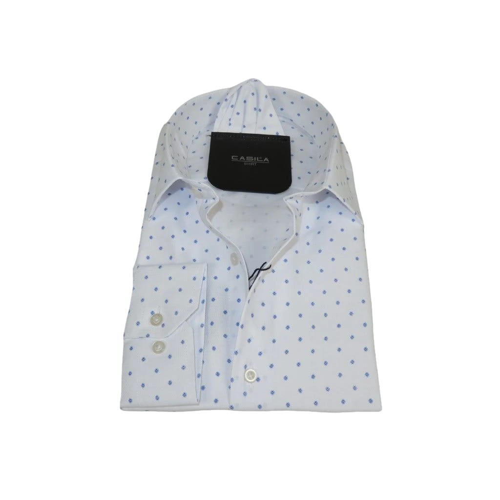 Men Shirt Hankie CASILA Turkey Cotton Blend 501850-01 White Blue Dots