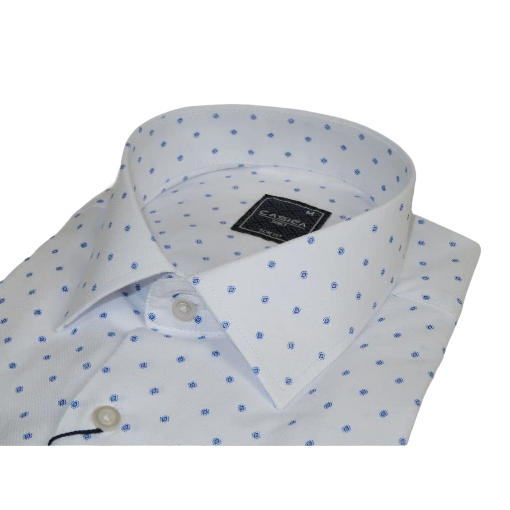 Men Shirt Hankie CASILA Turkey Cotton Blend 501850-01 White Blue Dots