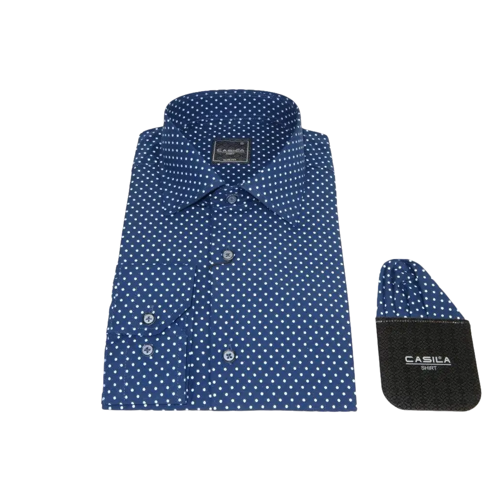 Men's Shirt Hankie CASILA Turkey Cotton Blend 501920-04 Navy Polka Dots