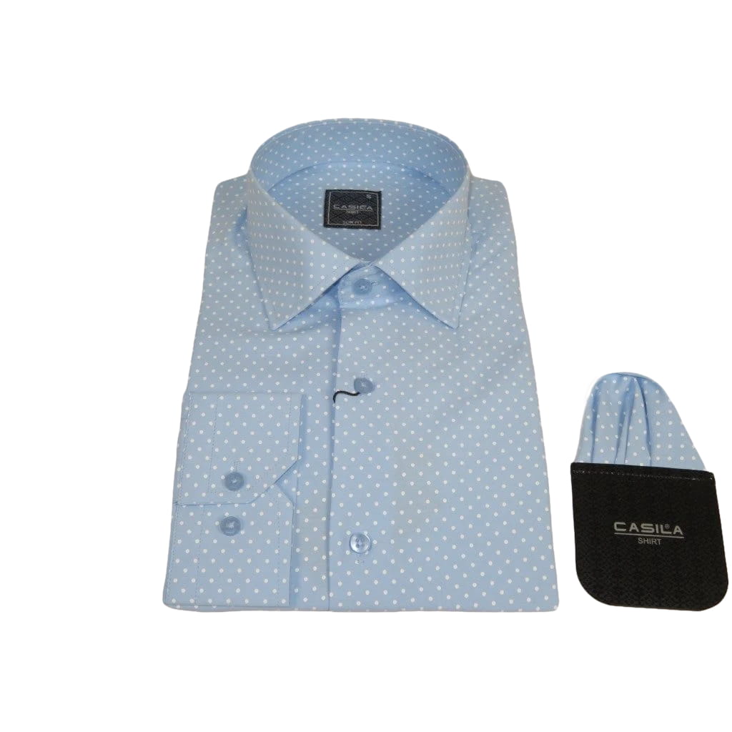 Men Shirt Hankie CASILA Turkey Cotton Blend 501920-06 Blue Polka Dots