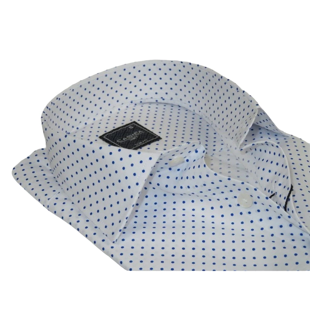 Men Shirt Hankie By CASILA Turkey Cotton Blend 501920-07 Royal Blue Polka Dots