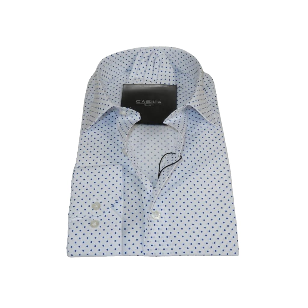 Men Shirt Hankie By CASILA Turkey Cotton Blend 501920-07 Royal Blue Polka Dots