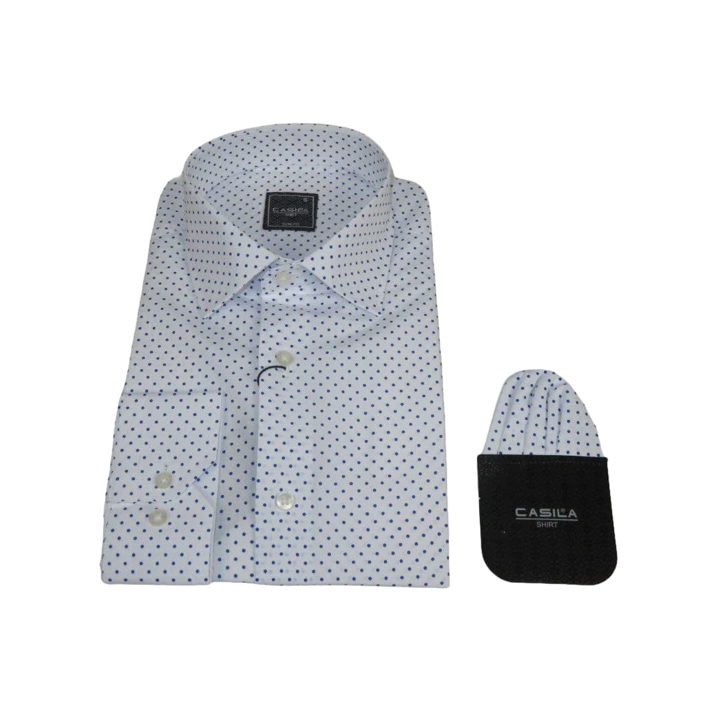 Men Shirt Hankie By CASILA Turkey Cotton Blend 501920-07 Royal Blue Polka Dots