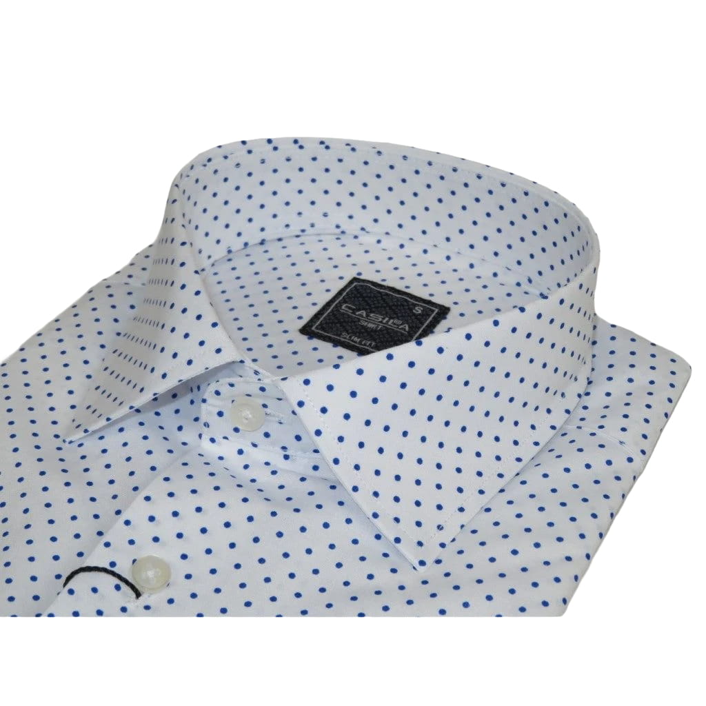 Men Shirt Hankie By CASILA Turkey Cotton Blend 501920-07 Royal Blue Polka Dots
