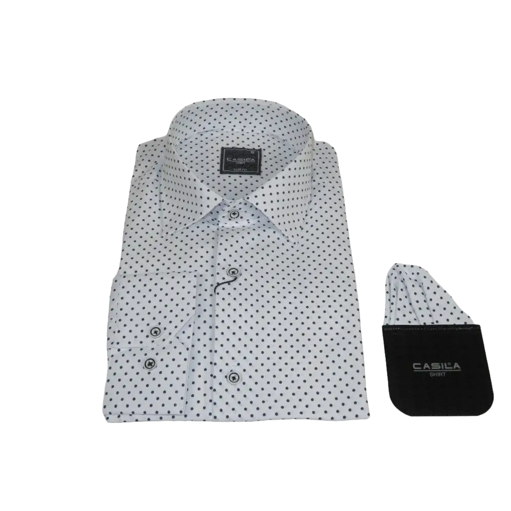 Mens Shirt Hankie CASILA Turkey Cotton Blend 501920-09 navy Polka Dots