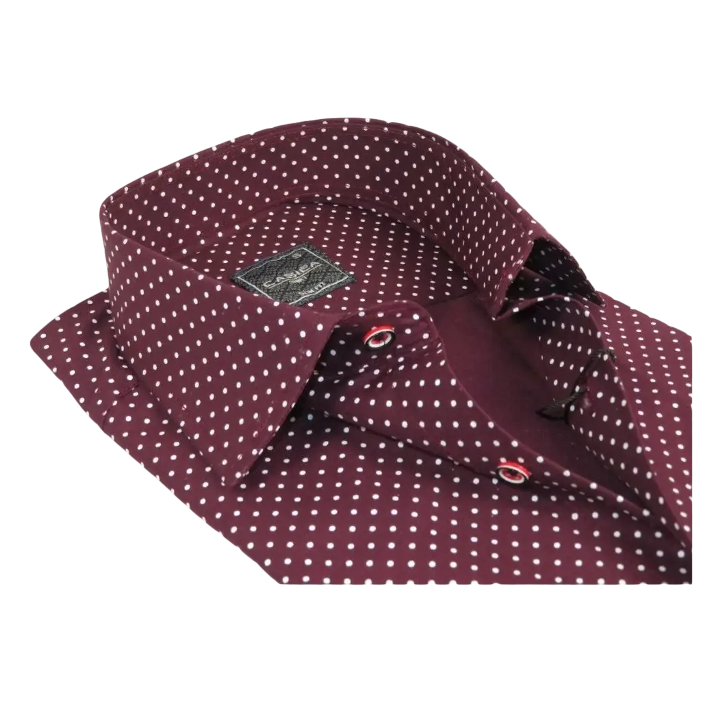 Men's Shirt Hankie CASILA Turkey Cotton Blend 501920-11 Burgundy Polka Dots