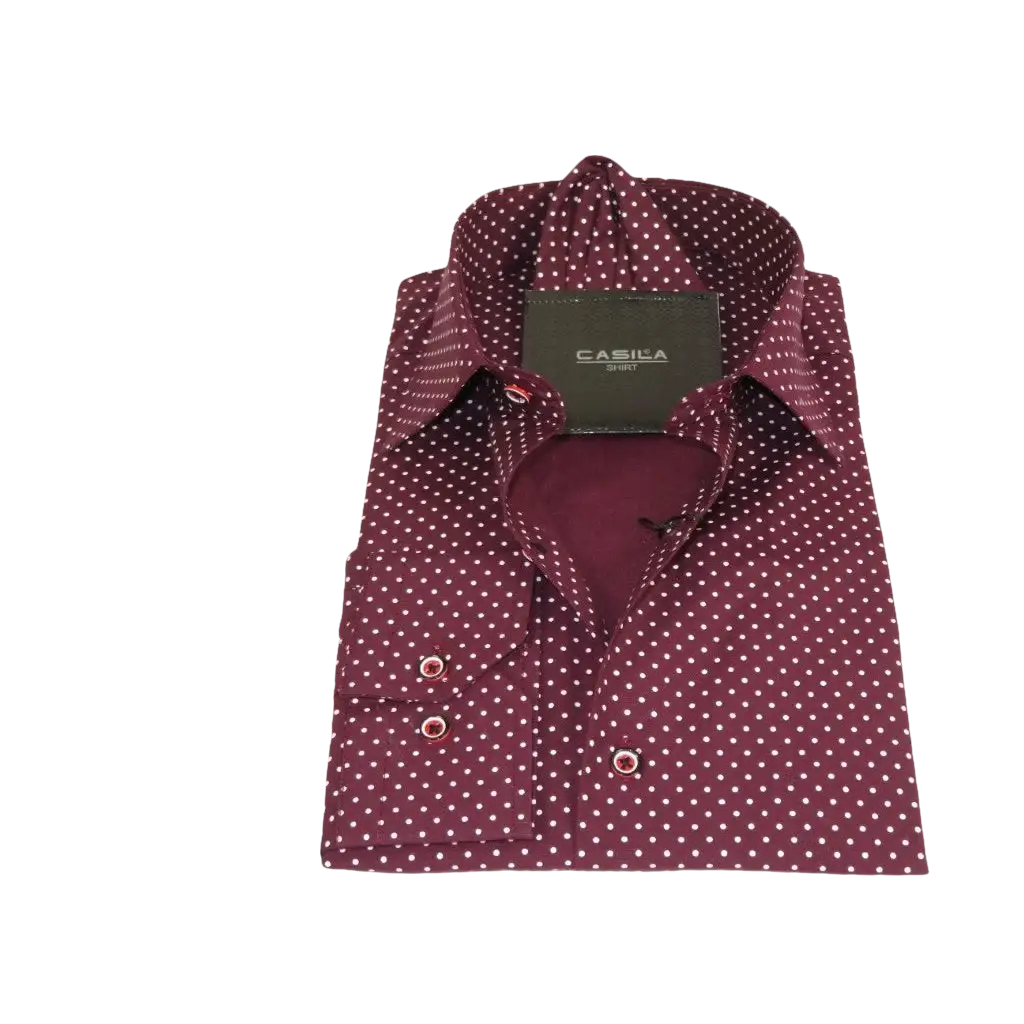 Men's Shirt Hankie CASILA Turkey Cotton Blend 501920-11 Burgundy Polka Dots