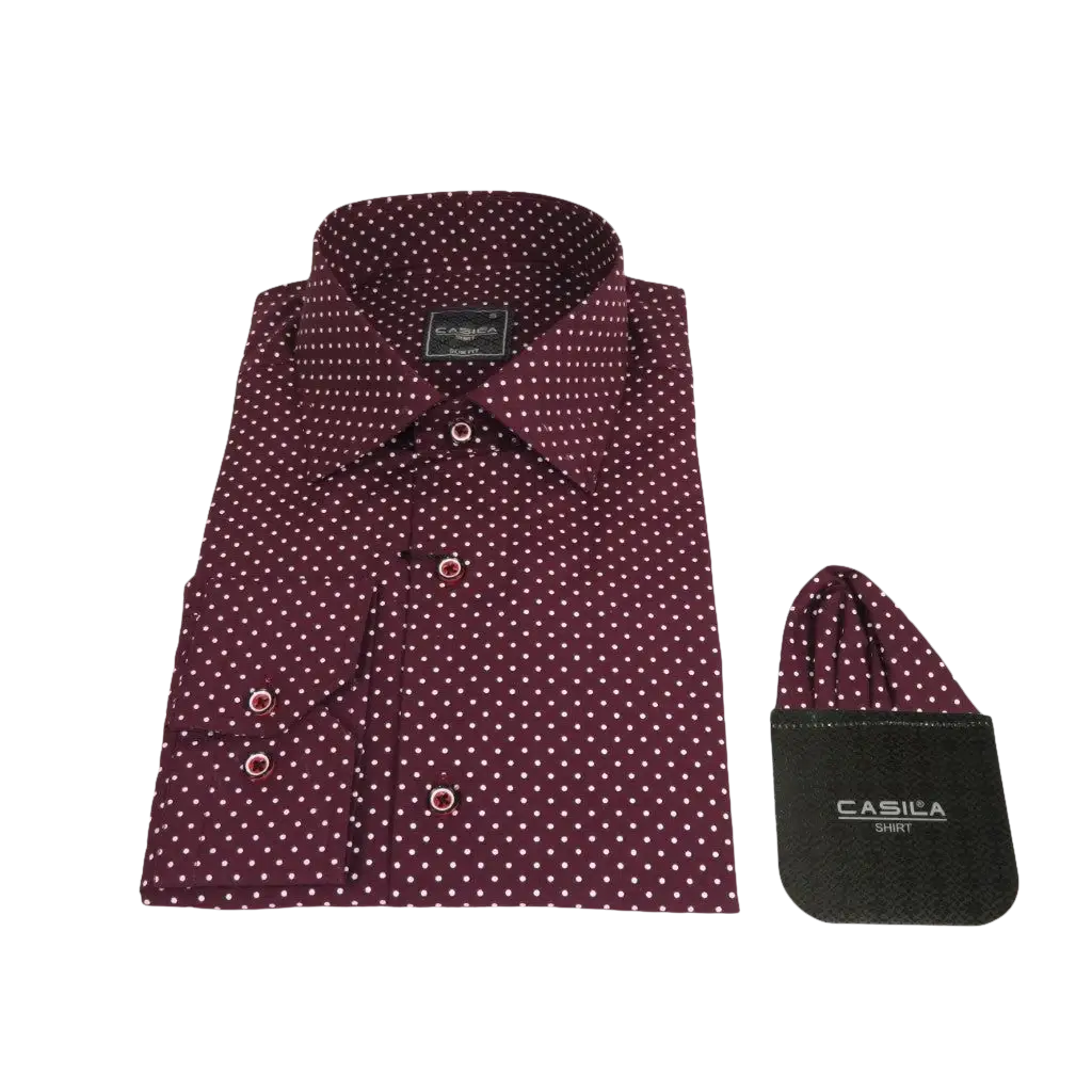 Men's Shirt Hankie CASILA Turkey Cotton Blend 501920-11 Burgundy Polka Dots