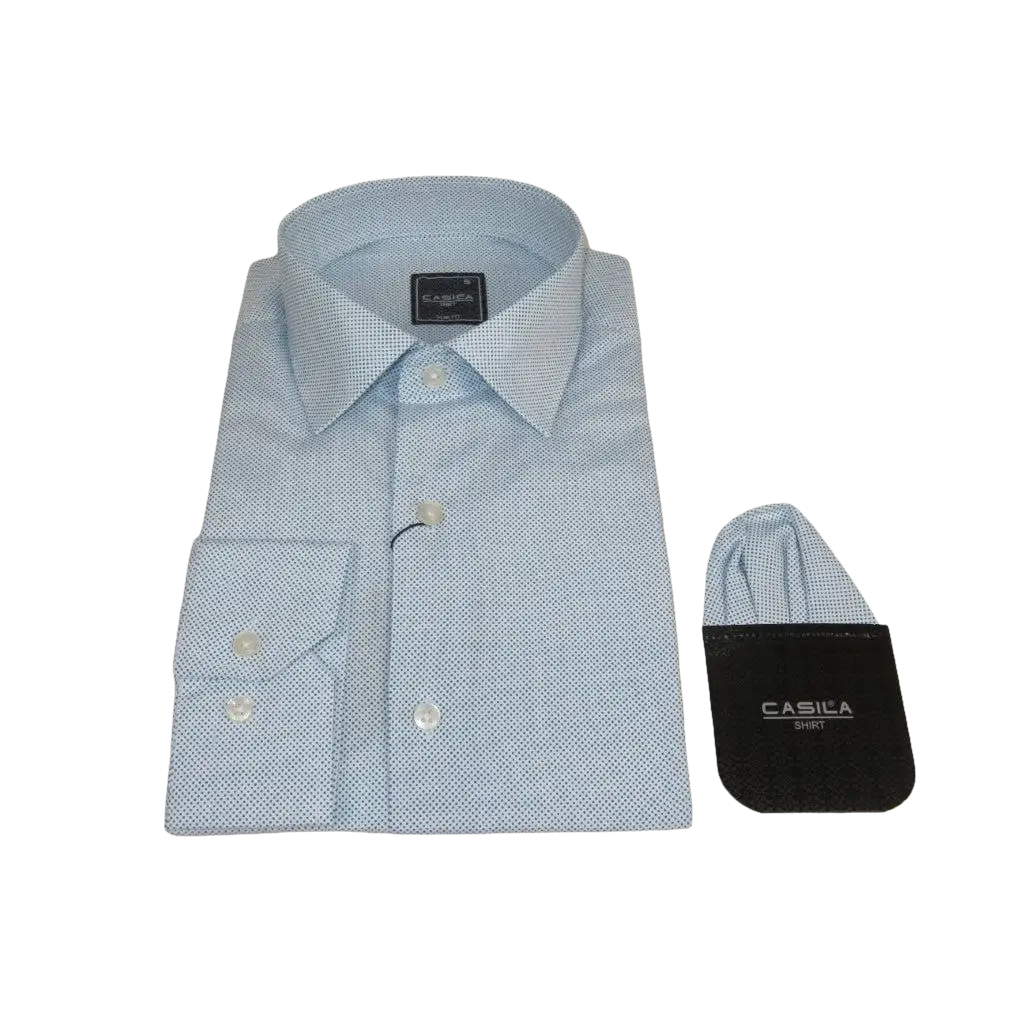 Mens Shirt Hankie CASILA Turkey Cotton Blend Long Sleeves 501970-06 Blue Dots