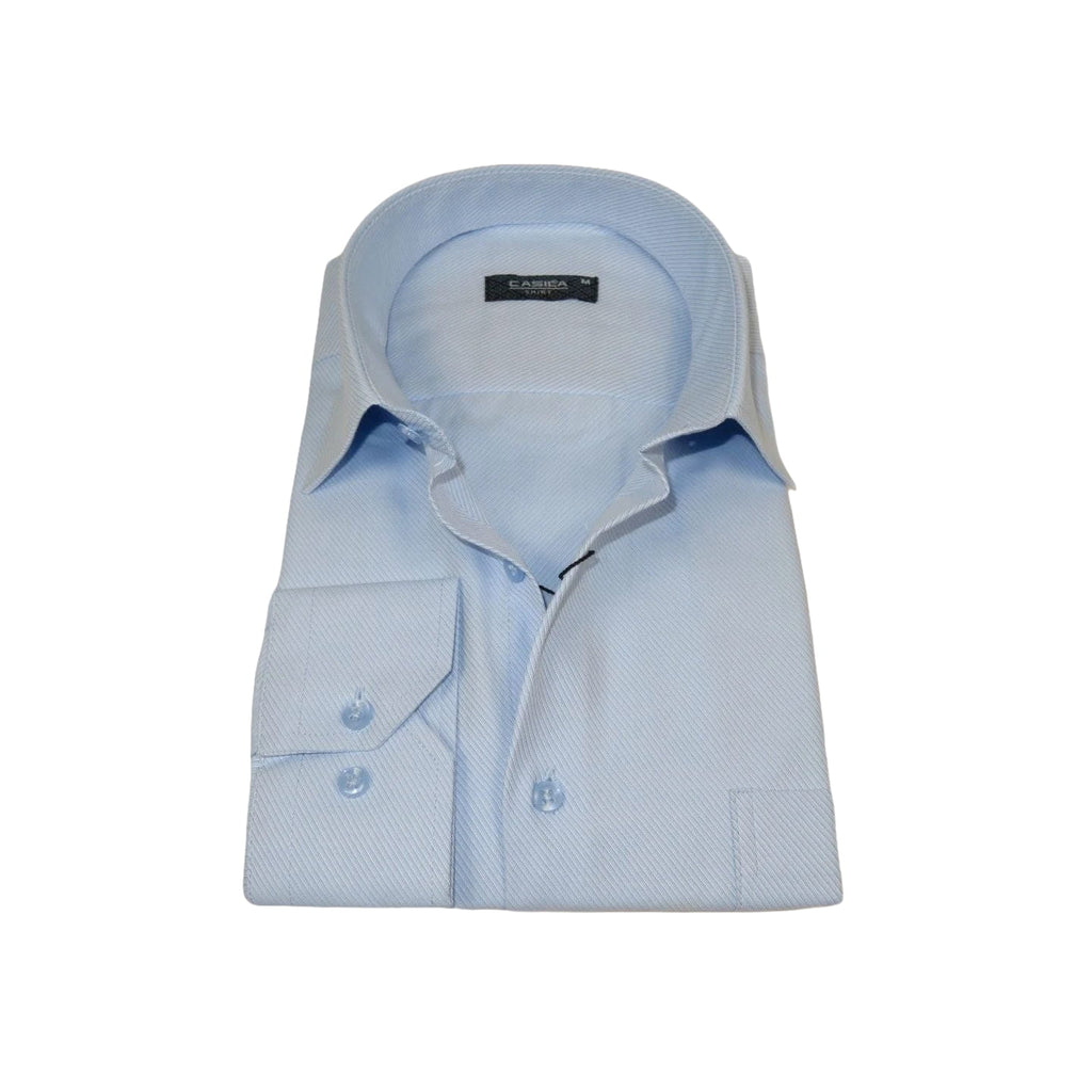 Men's Shirt CASILA Turkey Cotton Blend Long Sleeves 501990-24 Blue Twill Texture