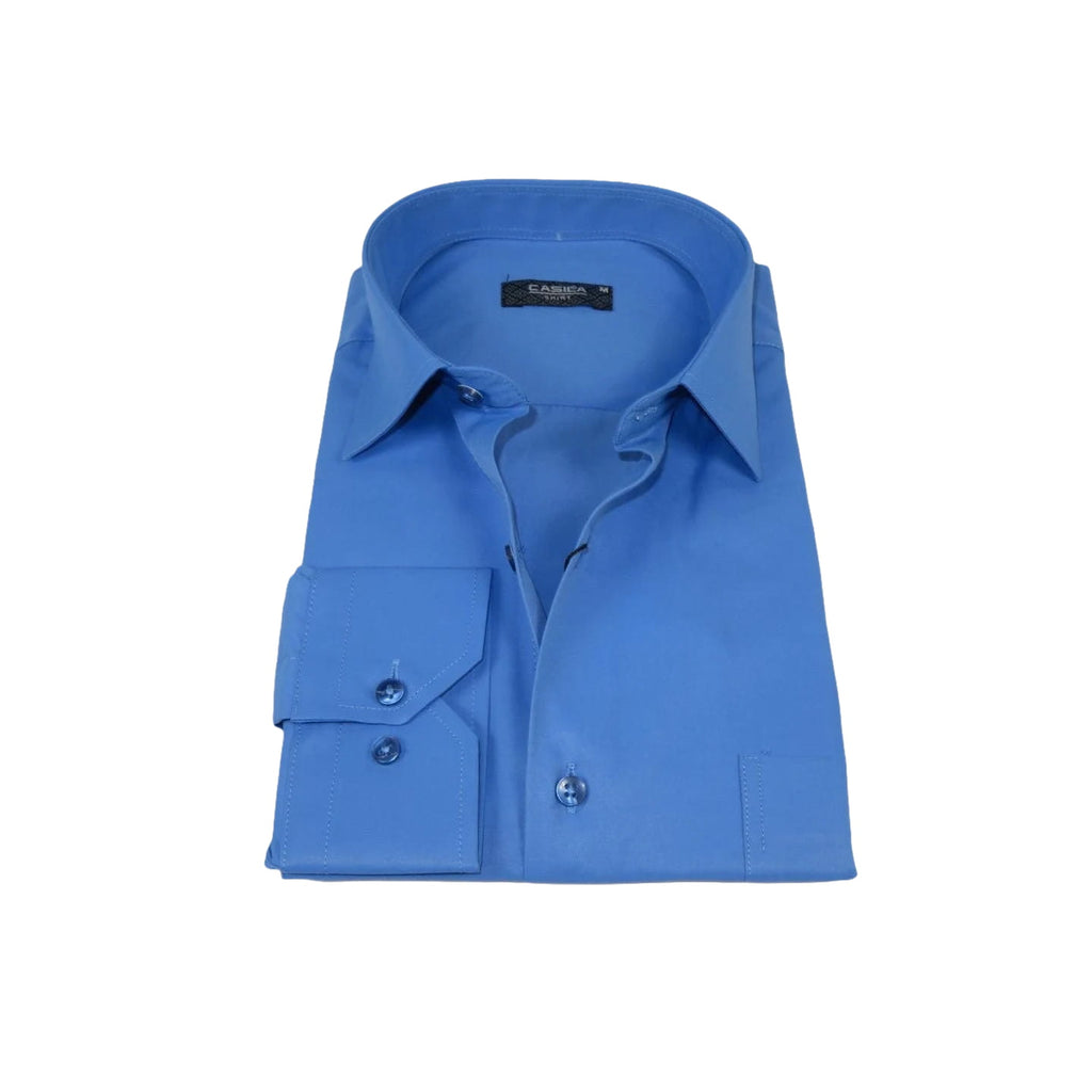 Men's Shirt By CASILA Turkey Cotton Blend Long Sleeves 502000-05 Solid Blue