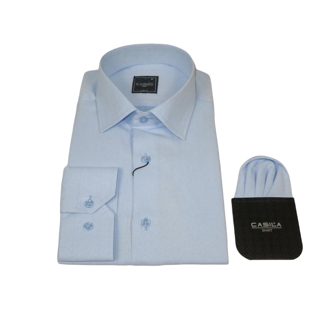 Men's Shirt, Hankie CASILA Turkey Cotton Blend 502020-10 Blue Herringbone