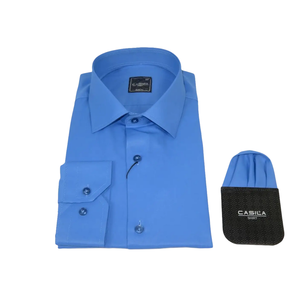 Men's Shirt, Hankie CASILA Turkey Cotton Blend Long Sleeves 502030-05 Solid Blue
