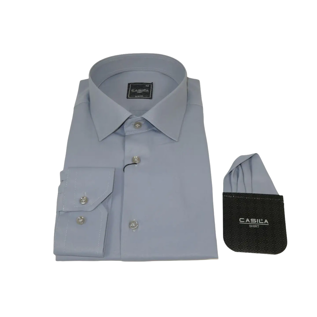 Men's Shirt Hankie CASILA Turkey Cotton Blend Long Sleeves 502030-15 Solid Gray