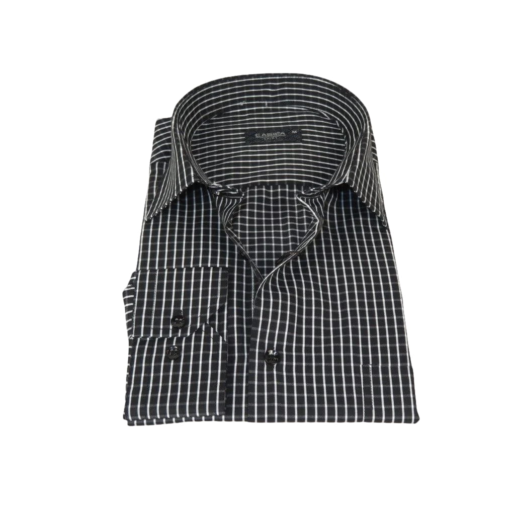 Men's Shirt By CASILA Turkey Cotton Blend Long Sleeves 502050-01 Black Checker