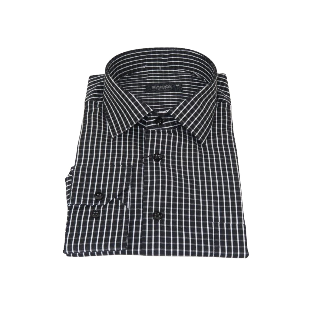 Men's Shirt By CASILA Turkey Cotton Blend Long Sleeves 502050-01 Black Checker