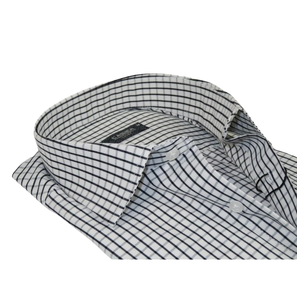 Men's Shirt By CASILA Turkey Cotton Blend Long Sleeves 502050-02 White Checker