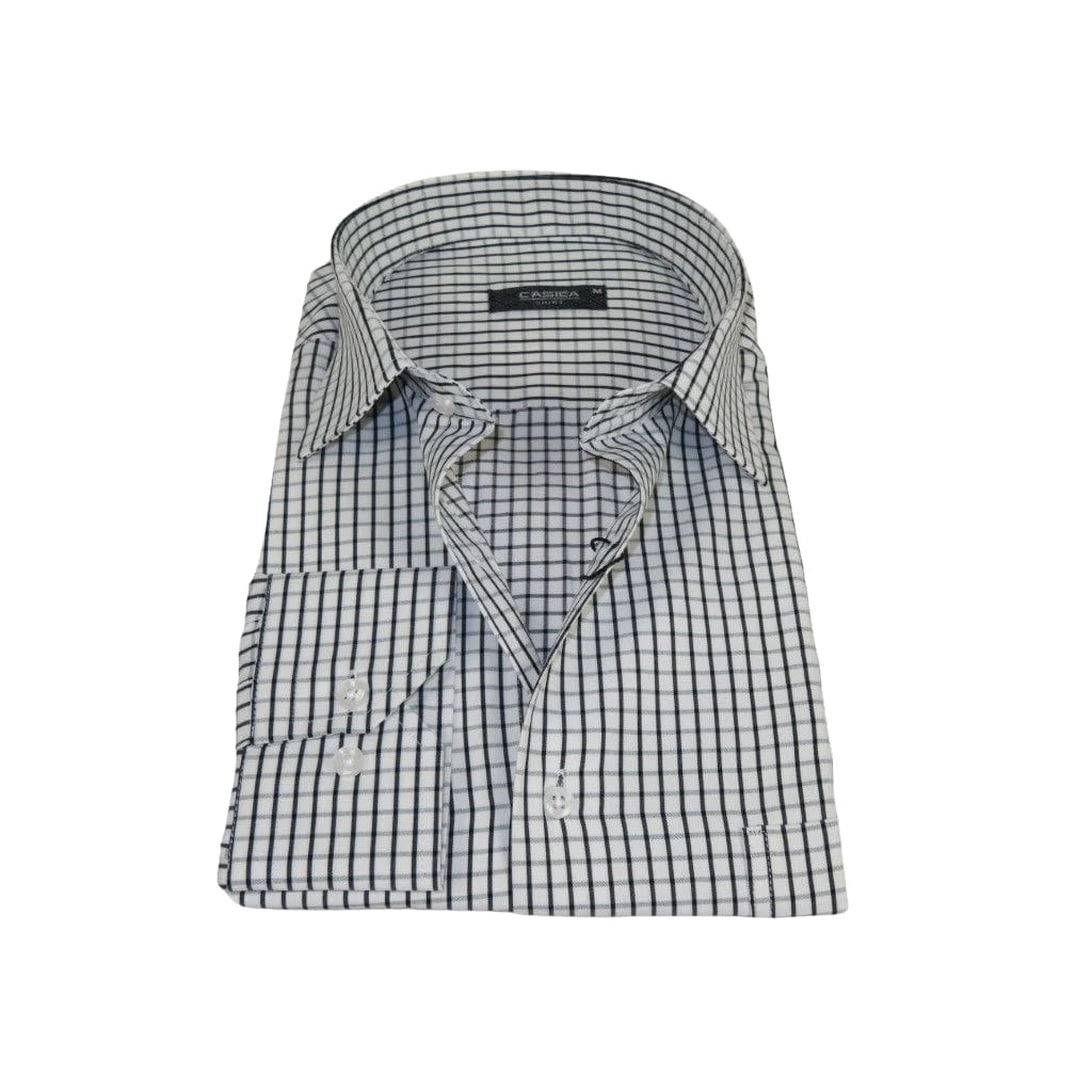 Men's Shirt By CASILA Turkey Cotton Blend Long Sleeves 502050-02 White Checker