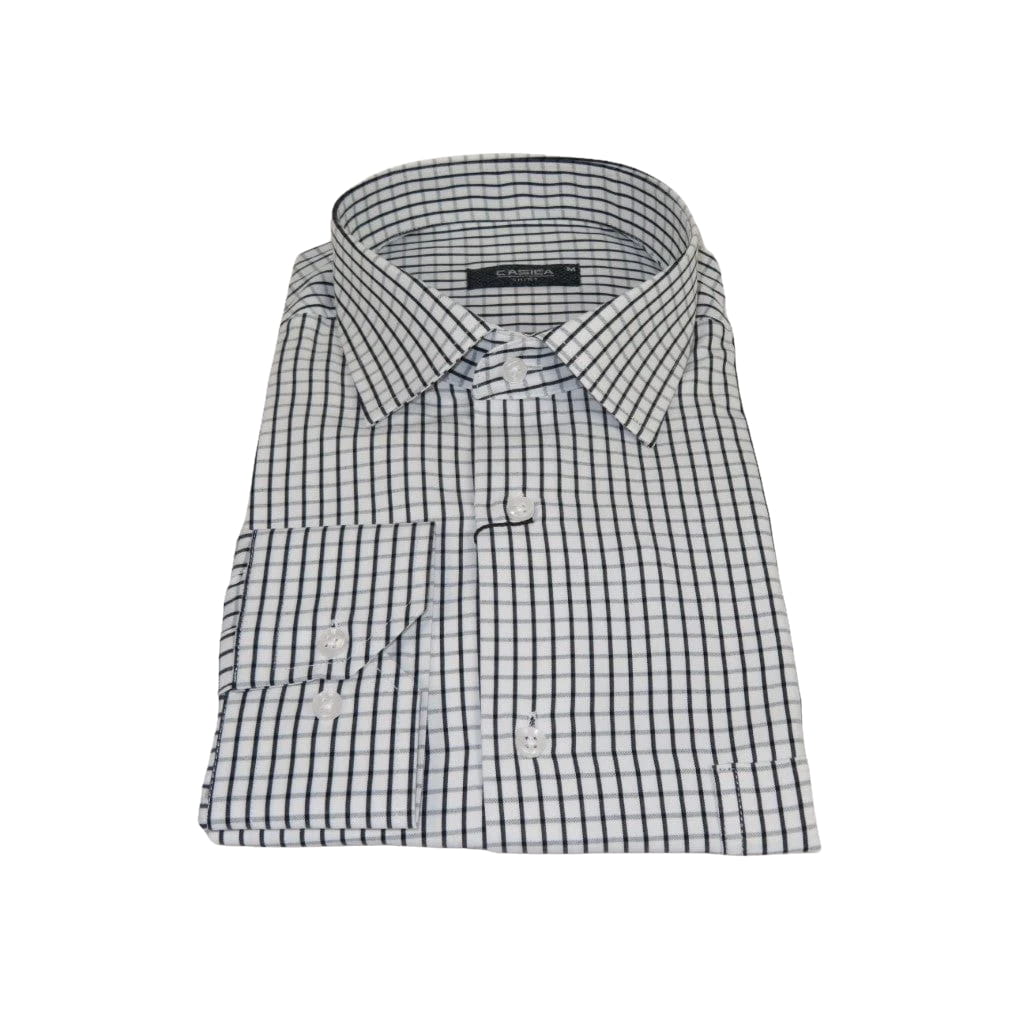 Men's Shirt By CASILA Turkey Cotton Blend Long Sleeves 502050-02 White Checker