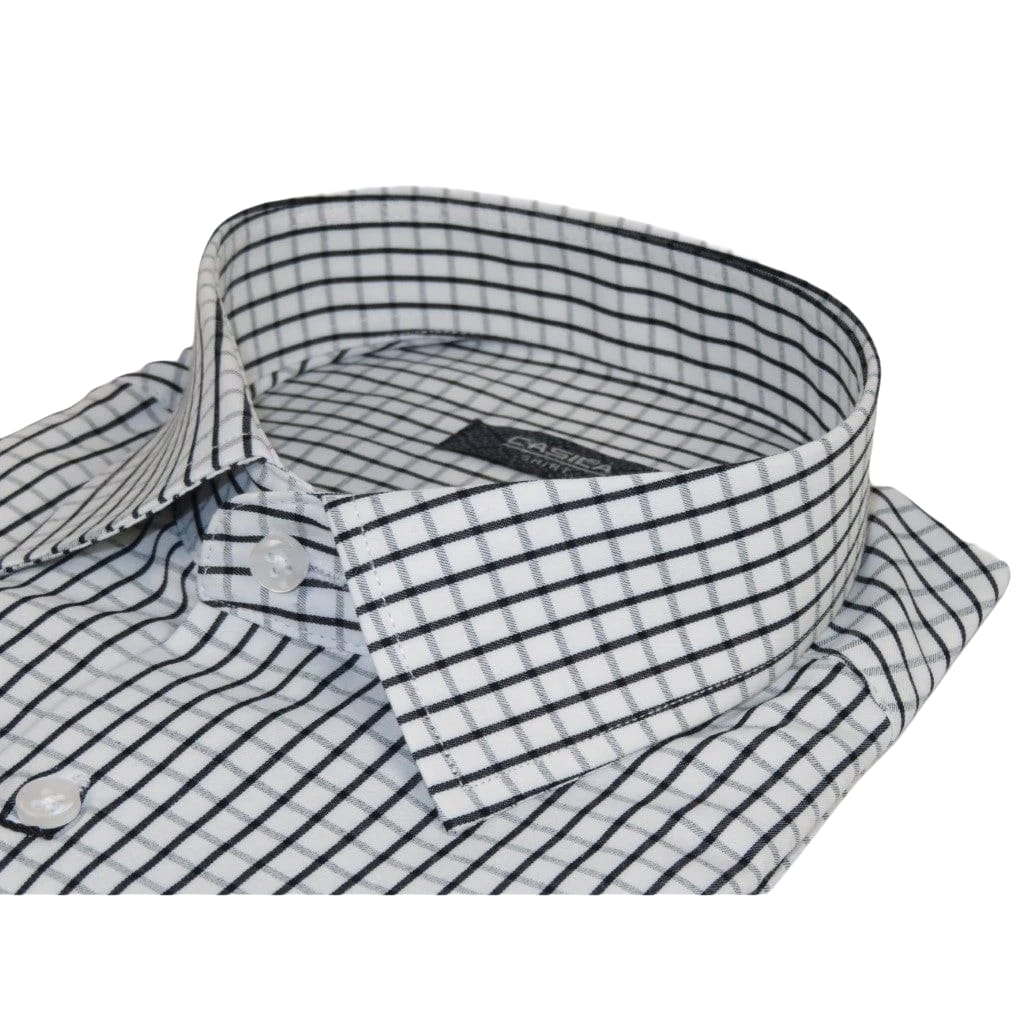 Men's Shirt By CASILA Turkey Cotton Blend Long Sleeves 502050-02 White Checker