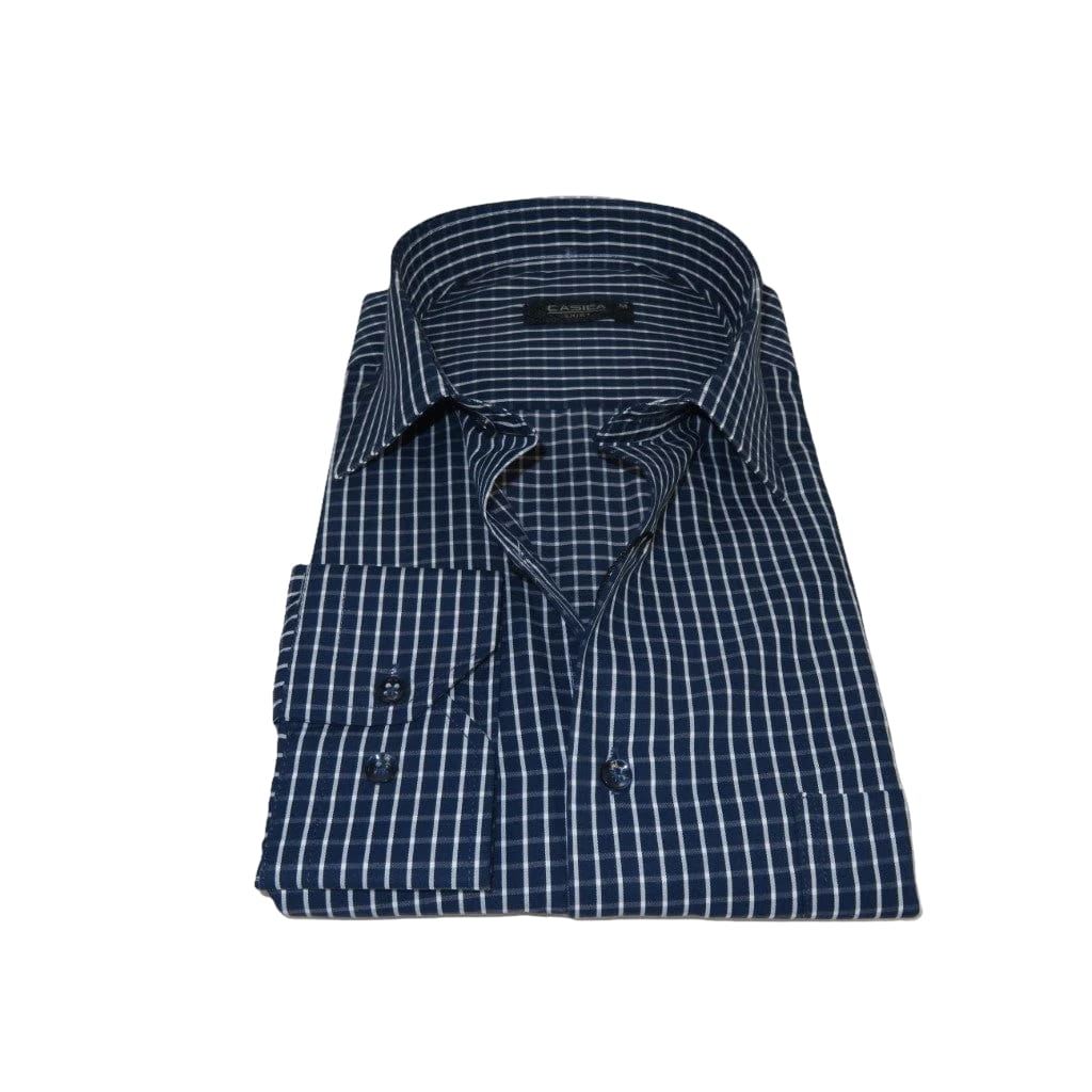 Men's Shirt By CASILA Turkey Cotton Blend Long Sleeves 502050-03 Navy Checker
