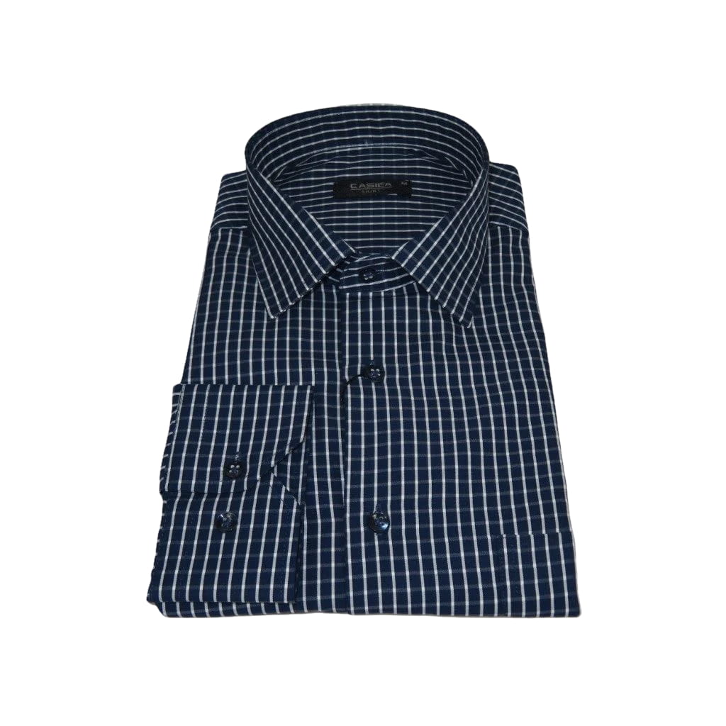 Men's Shirt By CASILA Turkey Cotton Blend Long Sleeves 502050-03 Navy Checker
