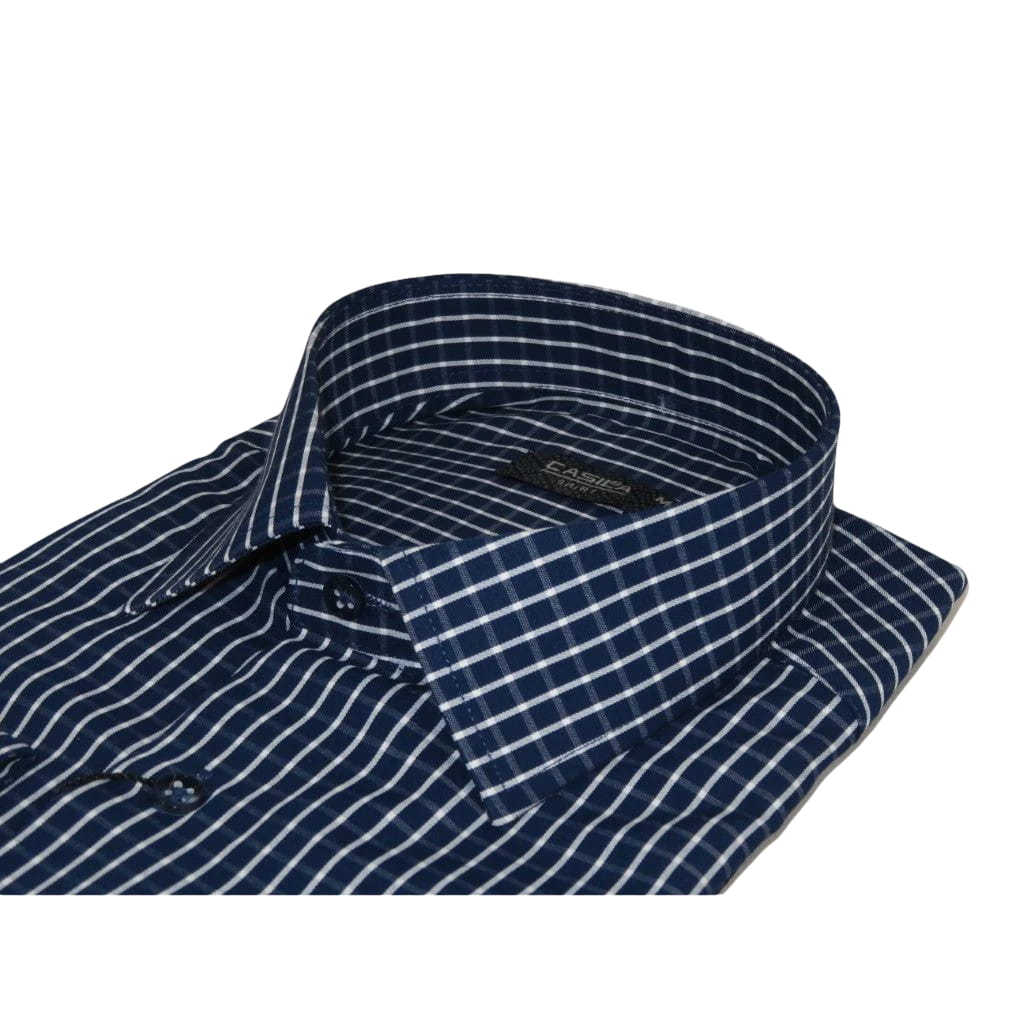 Men's Shirt By CASILA Turkey Cotton Blend Long Sleeves 502050-03 Navy Checker