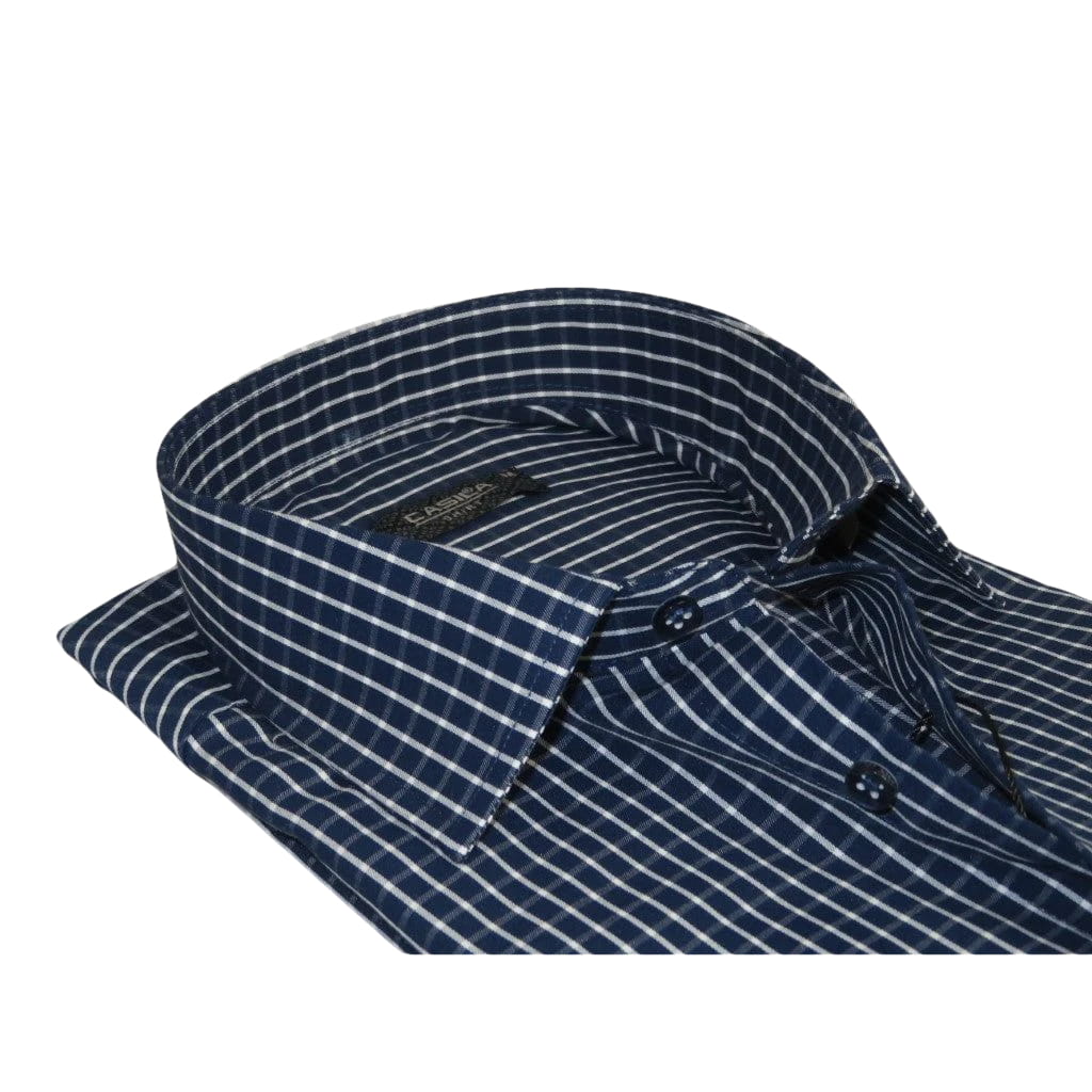 Men's Shirt By CASILA Turkey Cotton Blend Long Sleeves 502050-03 Navy Checker