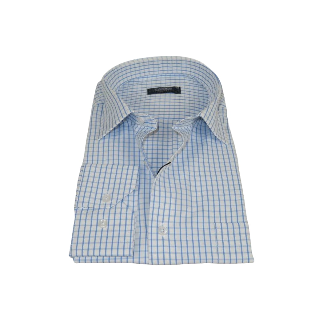 Men's Shirt By CASILA Turkey Cotton Blend Long Sleeves 502050-05 Blue Checker