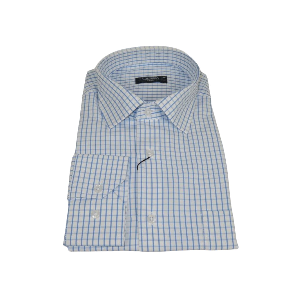 Men's Shirt By CASILA Turkey Cotton Blend Long Sleeves 502050-05 Blue Checker