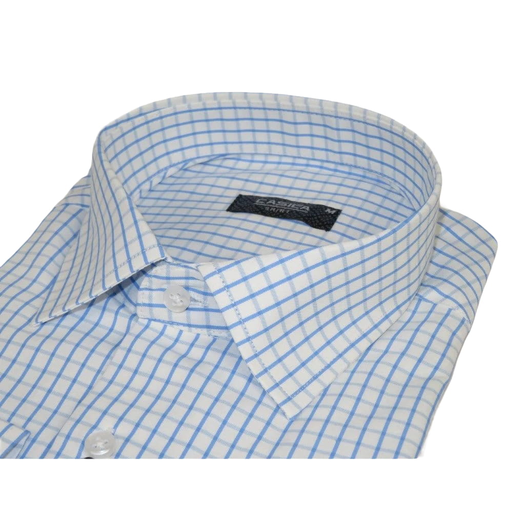 Men's Shirt By CASILA Turkey Cotton Blend Long Sleeves 502050-05 Blue Checker
