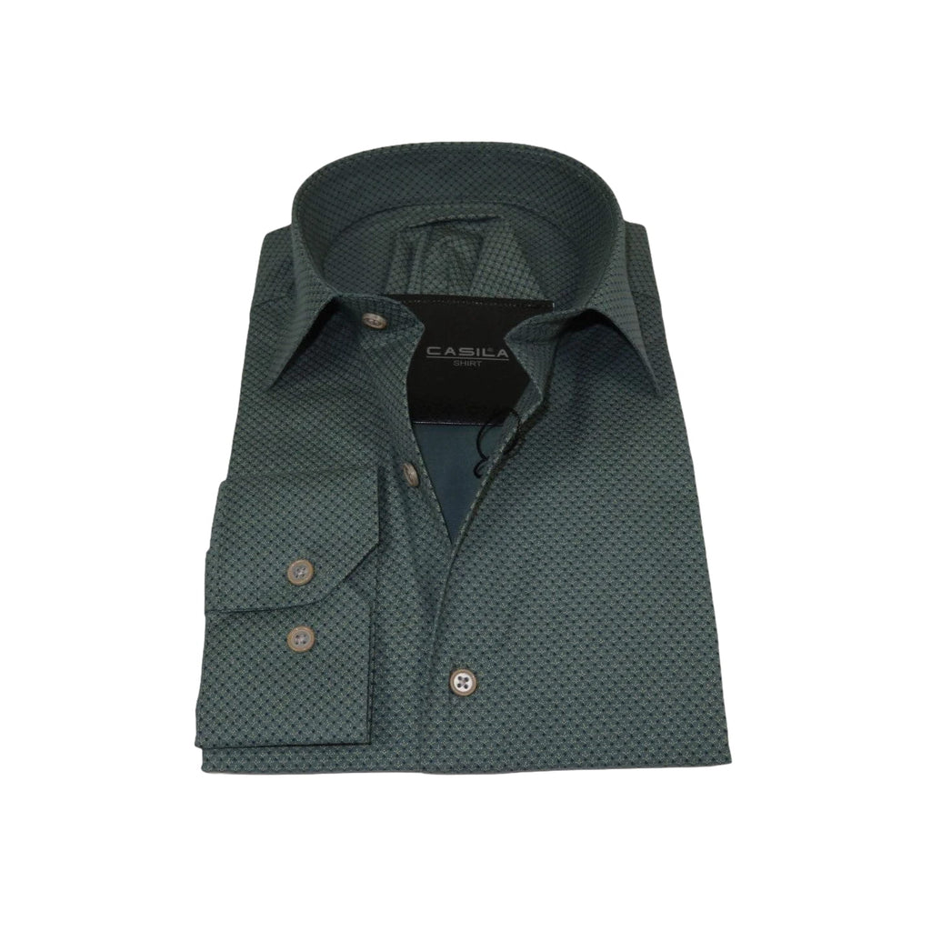 Men Shirt Hankie CASILA Turkey Cotton Blend Long Sleeves 502100-02 Olive Dots