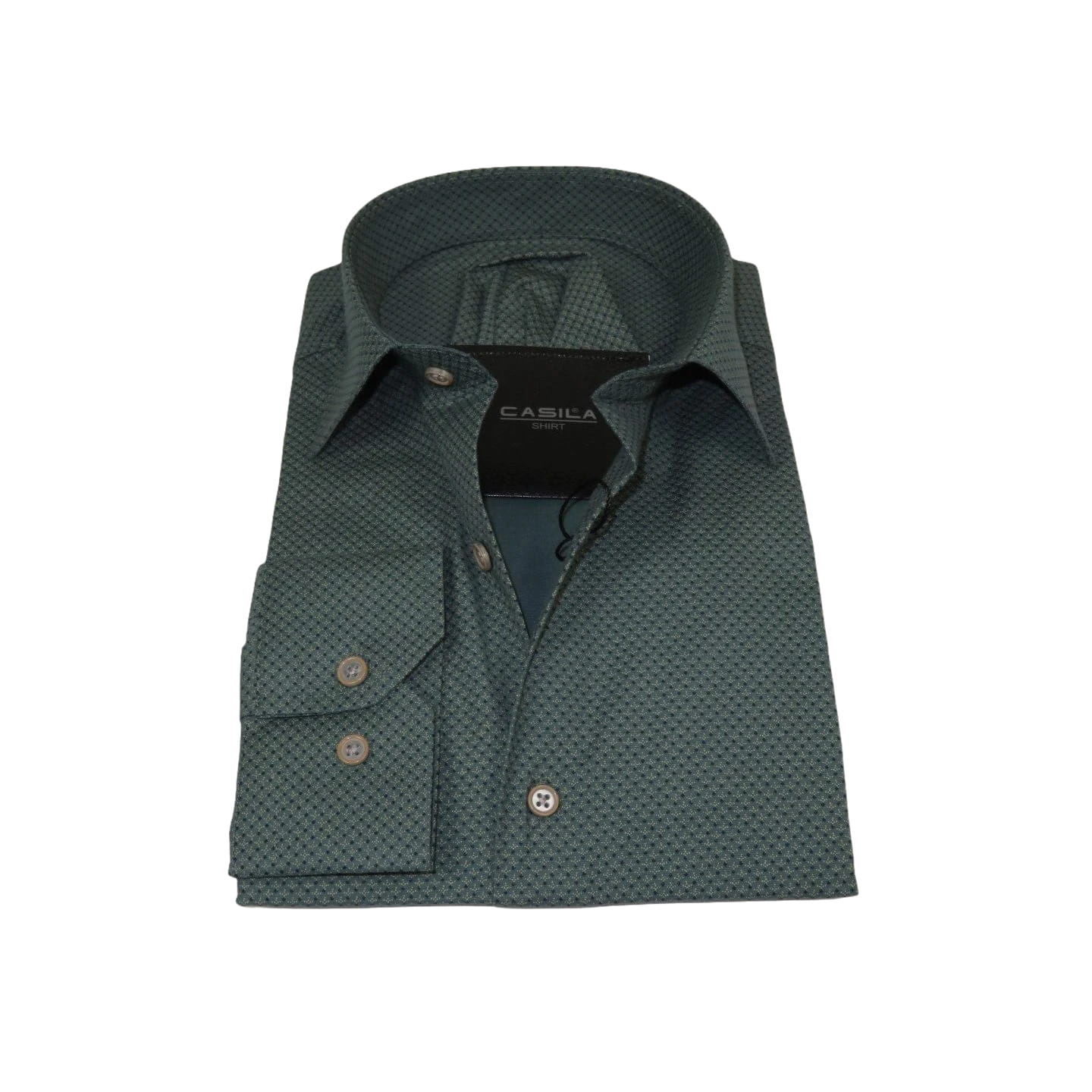 Men Shirt Hankie CASILA Turkey Cotton Blend Long Sleeves 502100-02 Olive Dots