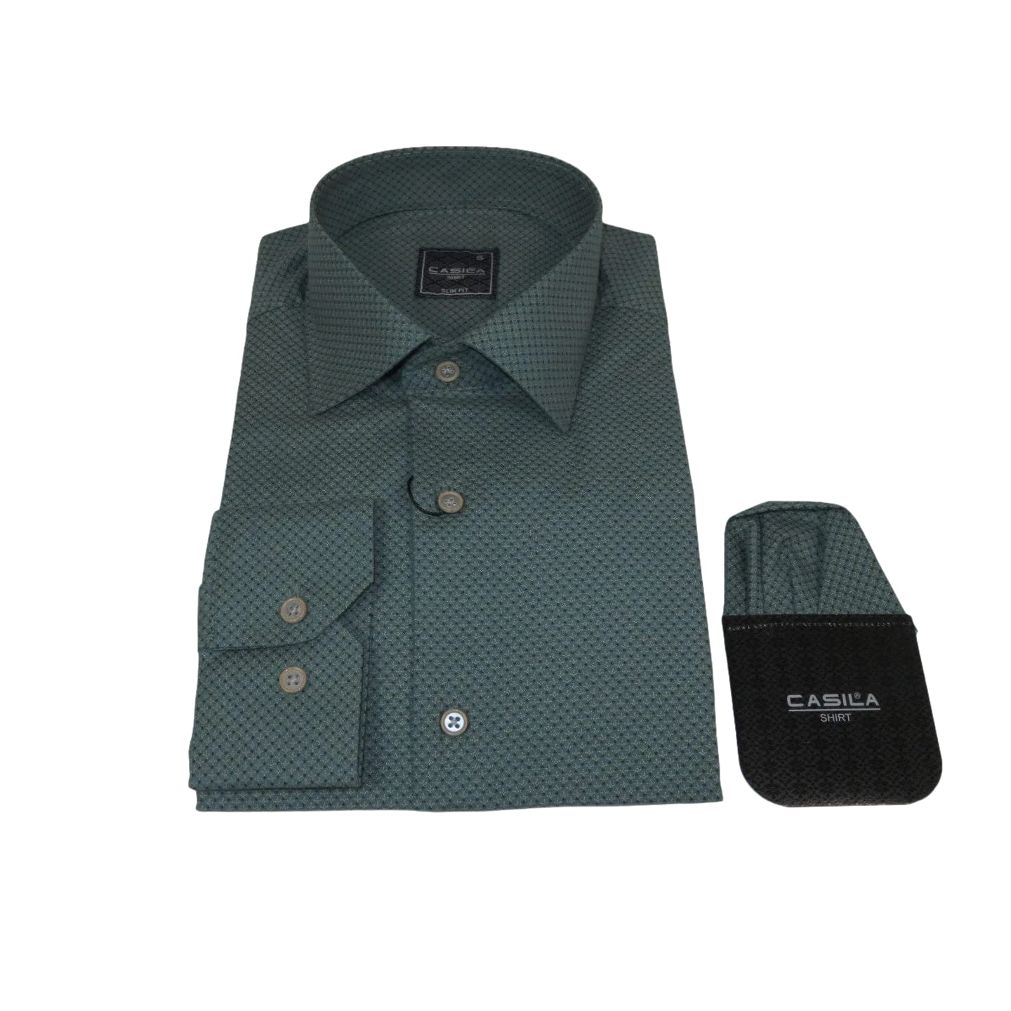 Men Shirt Hankie CASILA Turkey Cotton Blend Long Sleeves 502100-02 Olive Dots