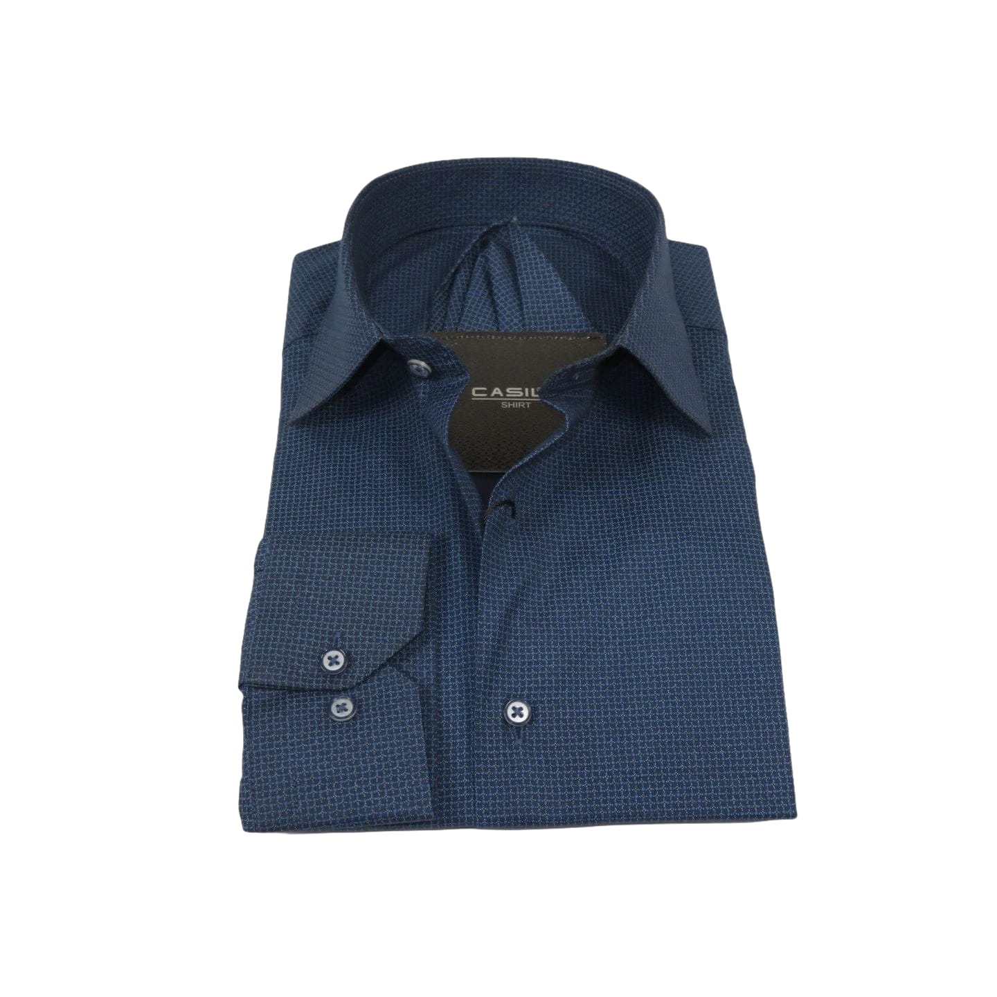 Men Shirt Hankie CASILA Turkey Cotton Blend Long Sleeves 502100-08 Navy Checker