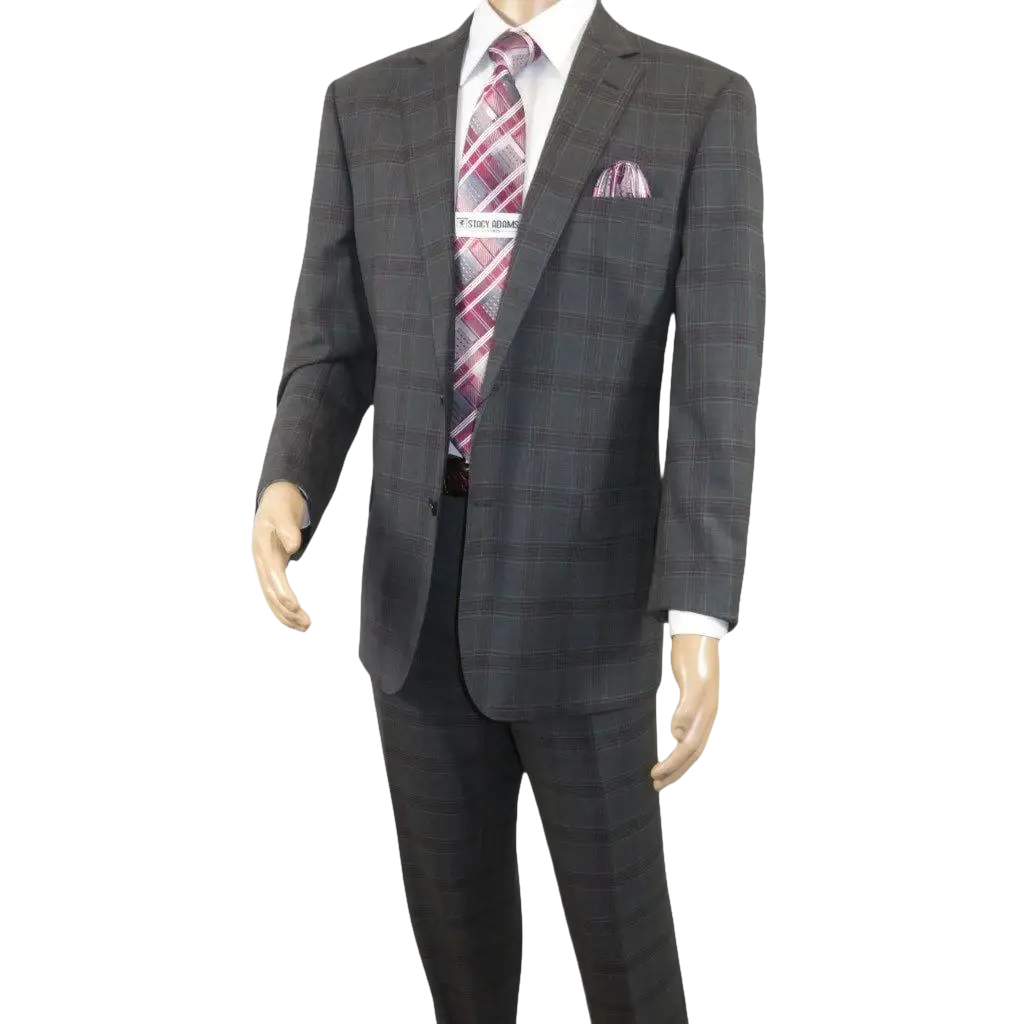 Men Renoir Suit Super 140 Wool Side Vent Classic Fit English Plaid 559-2 Gray