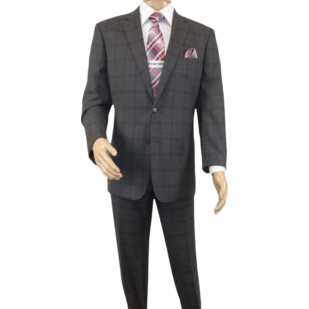 Men Renoir Suit Super 140 Wool Side Vent Classic Fit English Plaid 559-2 Gray