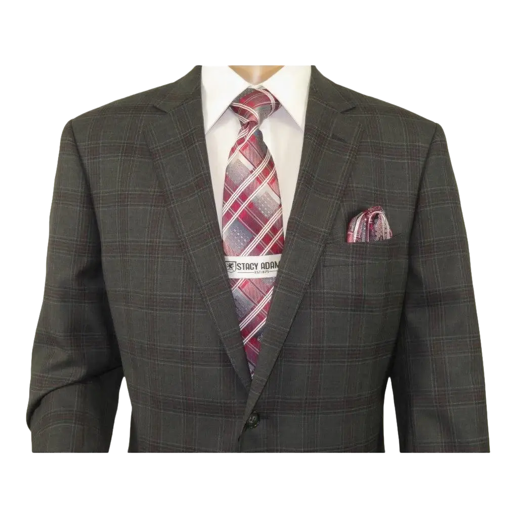 Men Renoir Suit Super 140 Wool Side Vent Classic Fit English Plaid 559-2 Gray