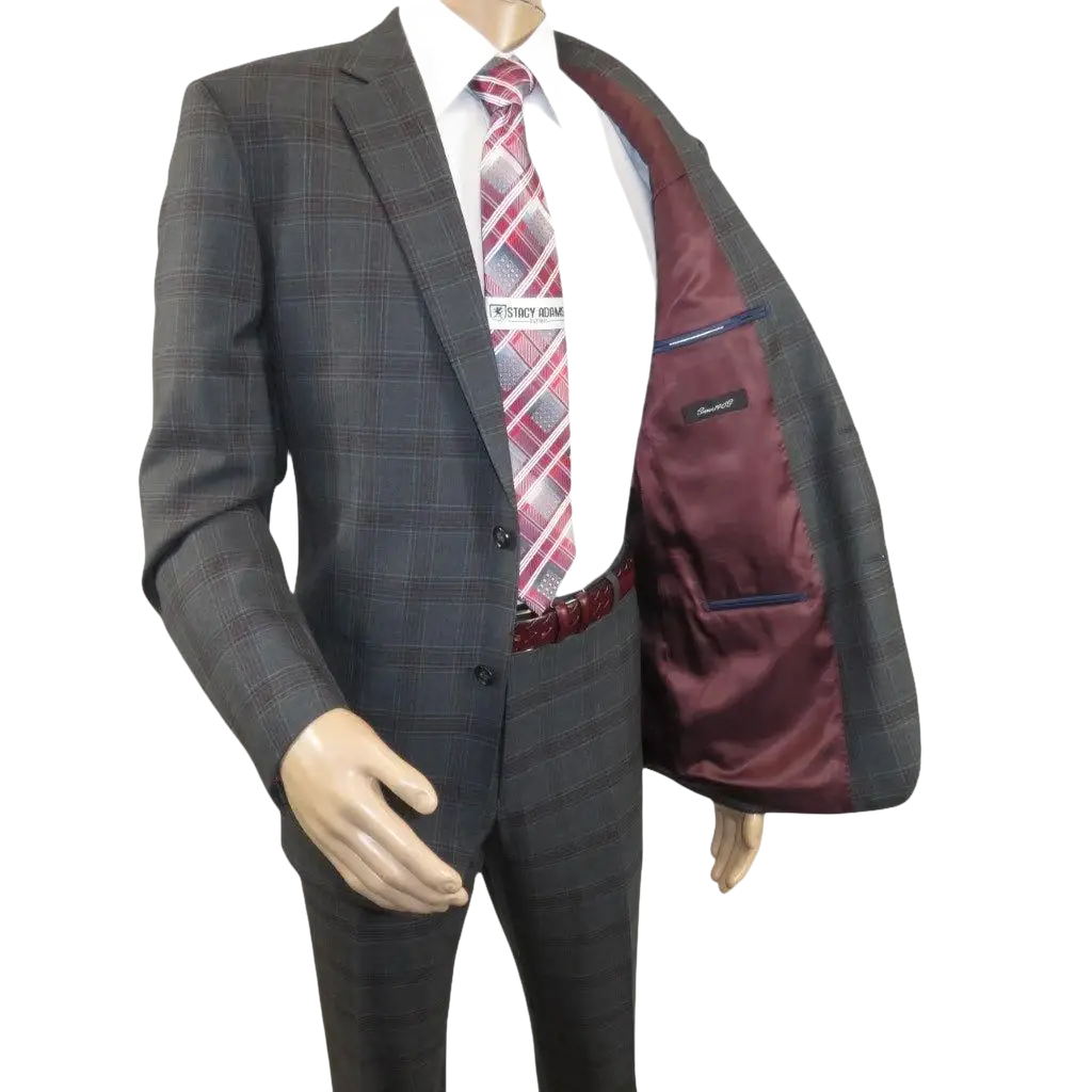 Men Renoir Suit Super 140 Wool Side Vent Classic Fit English Plaid 559-2 Gray