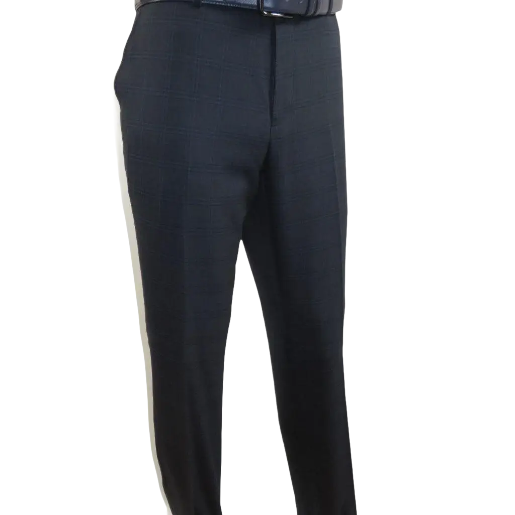 Men Renoir Suit Super 140 Wool Side Vent Slim Fit English Plaid 559-3 Navy Blue