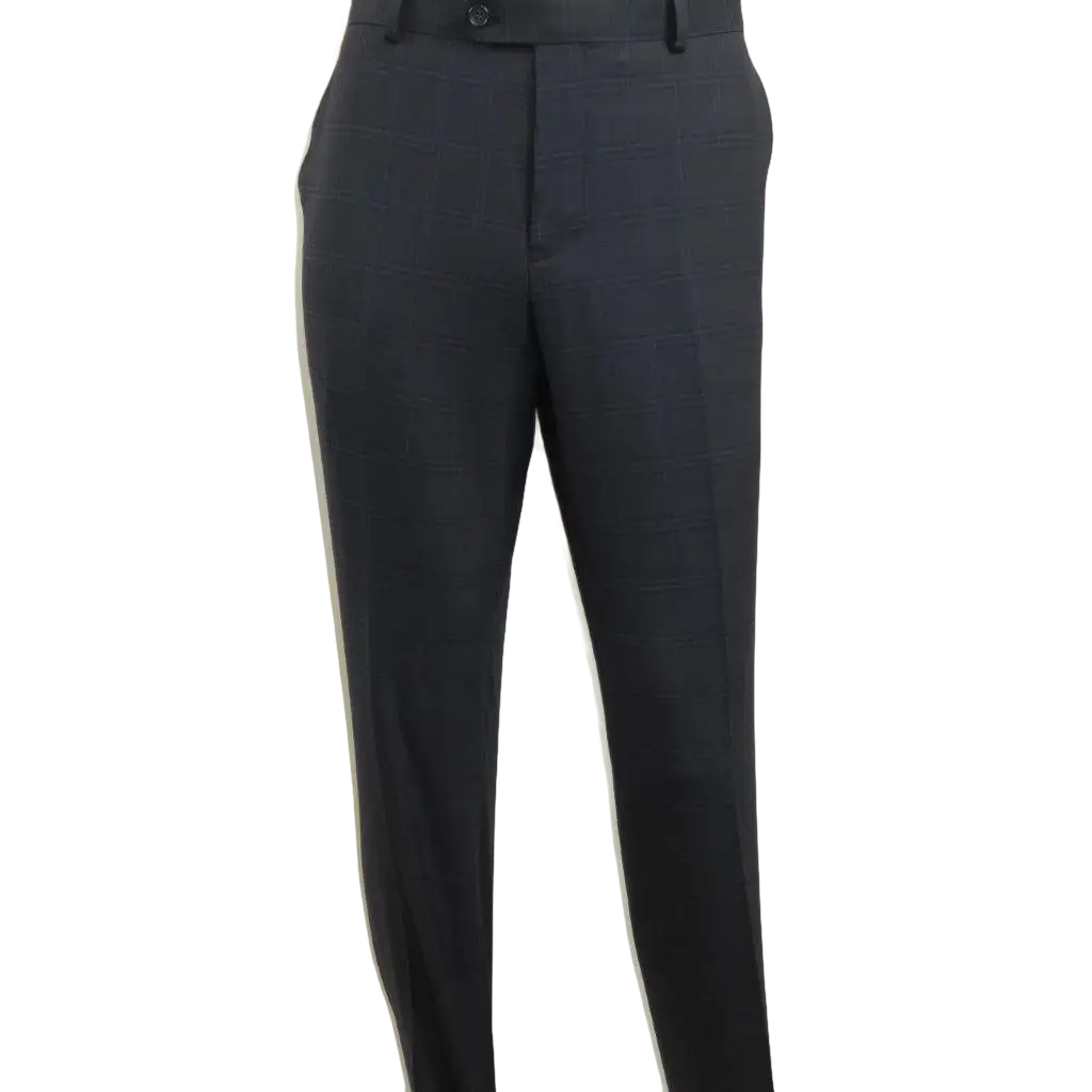 Men Renoir Suit Super 140 Wool Side Vent Slim Fit English Plaid 559-3 Navy Blue