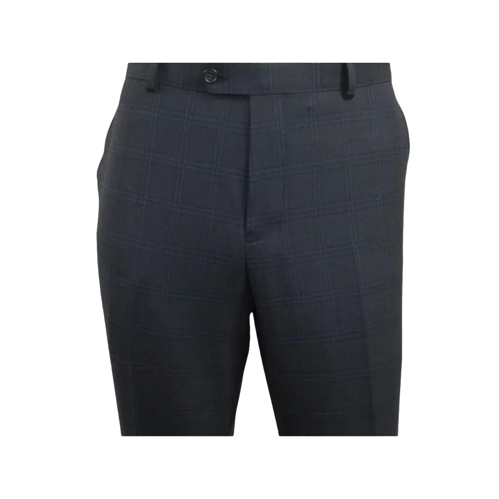 Men Renoir Suit Super 140 Wool Side Vent Slim Fit English Plaid 559-3 Navy Blue