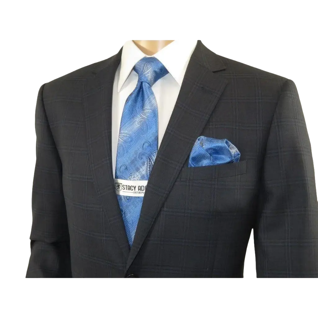 Men Renoir Suit Super 140 Wool Side Vent Slim Fit English Plaid 559-3 Navy Blue
