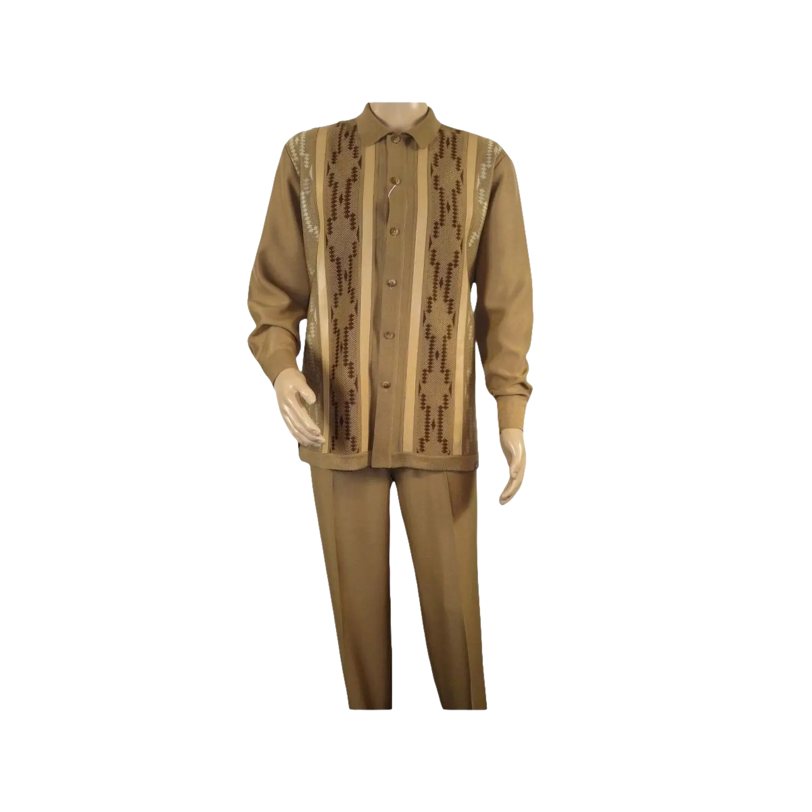 Men Silversilk 2pc Fancy walking leisure suit Italian woven knits 4407 Cafe Tan
