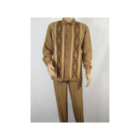 Men Silversilk 2pc Fancy walking leisure suit Italian woven knits 4407 Cafe Tan