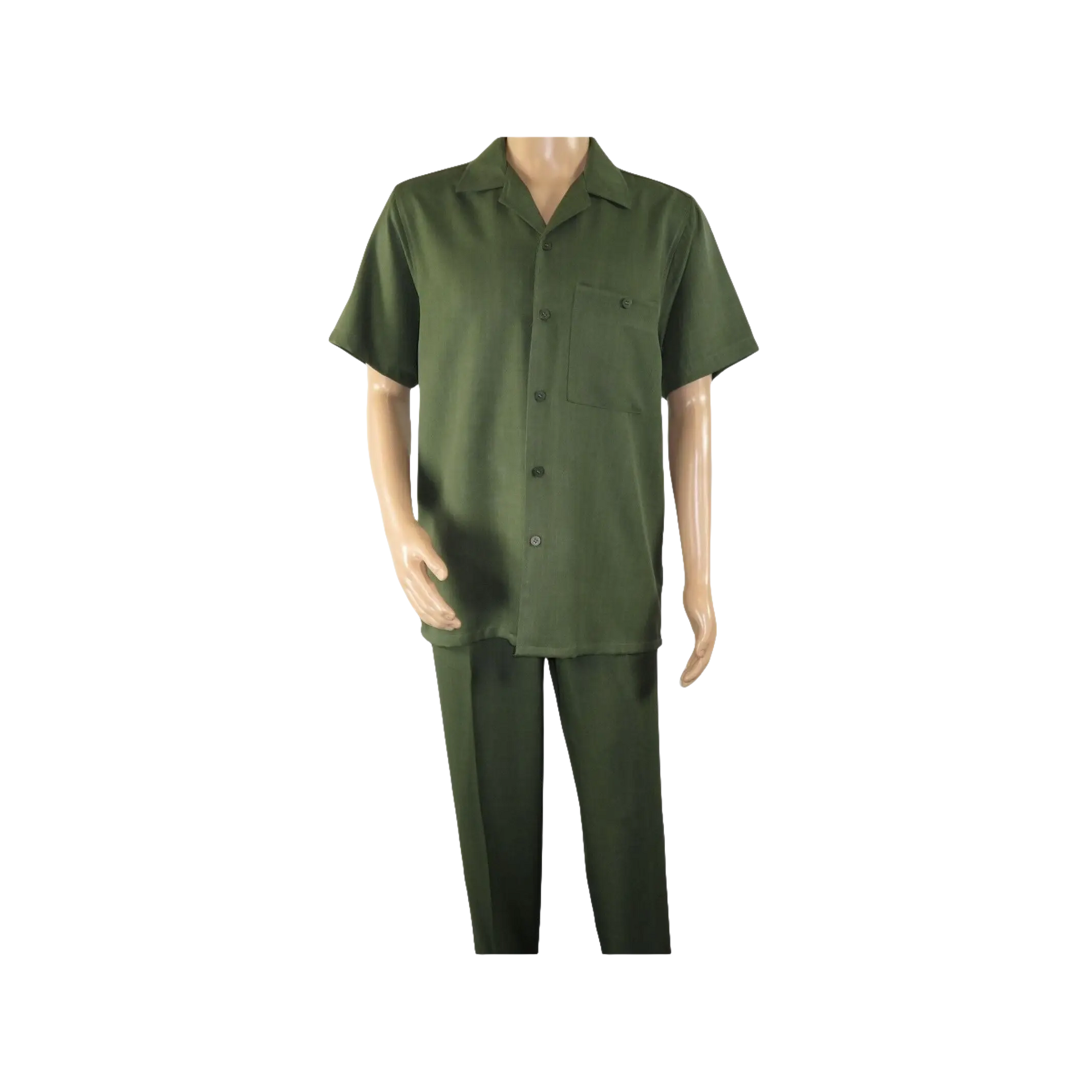 Men 2pc Walking Leisure Suit Short Sleeves By DREAMS 256-04 Solid Olive Green