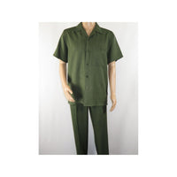Men 2pc Walking Leisure Suit Short Sleeves By DREAMS 256-04 Solid Olive Green