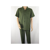 Men 2pc Walking Leisure Suit Short Sleeves By DREAMS 256-04 Solid Olive Green